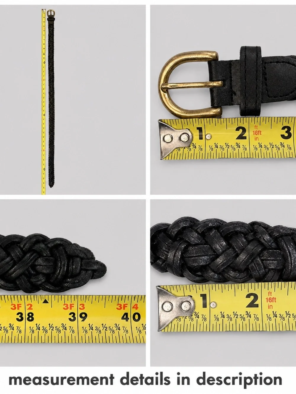 Capezio Black Braided Leather Belt M/L Gold Tone Buckle Vintage Italian Made